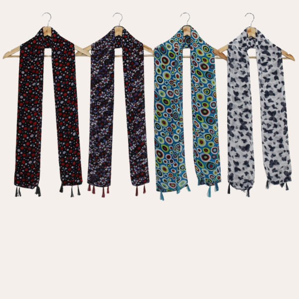 BLueblack and Whiteblack Printed Scarf  (Set of 4)