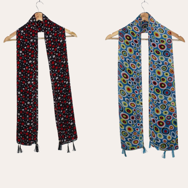 Blaacck and Bluuee Printed Scarf  (Set of 2)