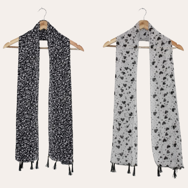 Blaack and Whiite Printed Scarf  (Set of 2)