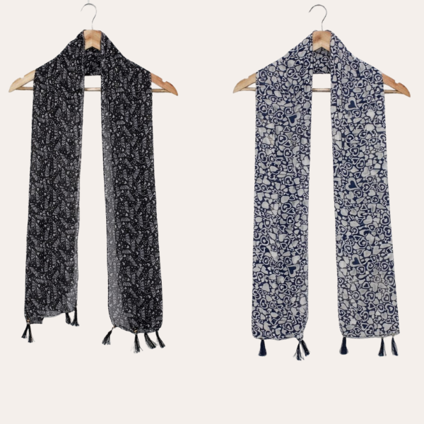 Blacck and Whitte Printed Scarf  (Set of 2)
