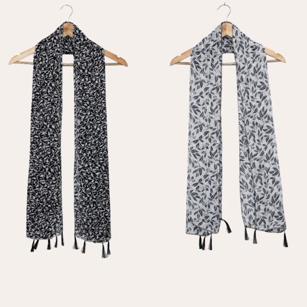 Black and White Printed Scarf  (Set of 2)