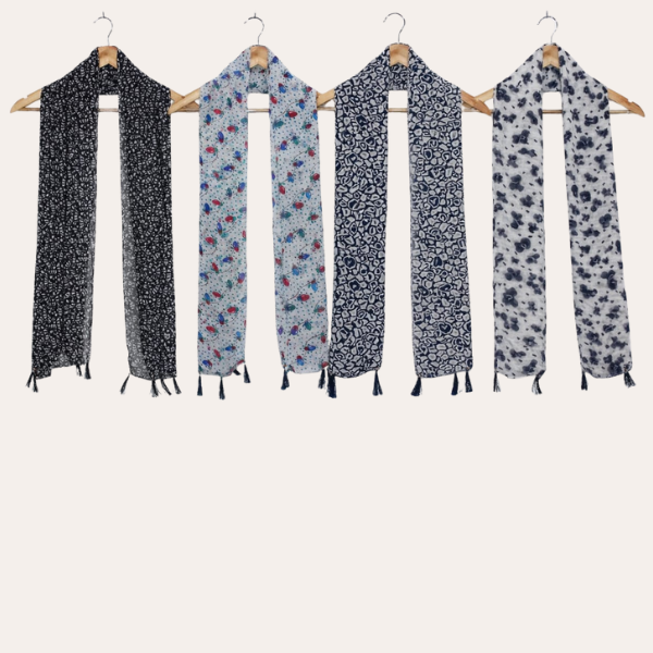 Black and White Printed Scarf  (Set of 4)