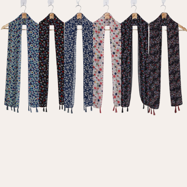 Blackblue and Whiteblue Printed Scarf  (Set of 6)