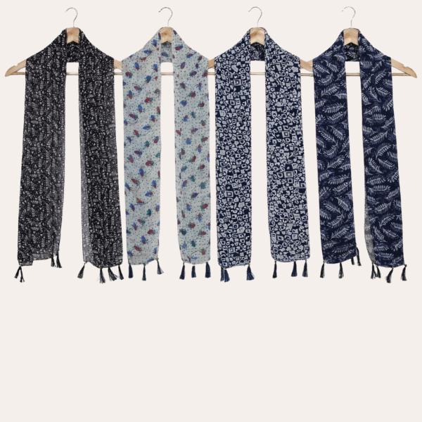 Blackblue and Whiteblue Printed Scarf  (Set of 4)