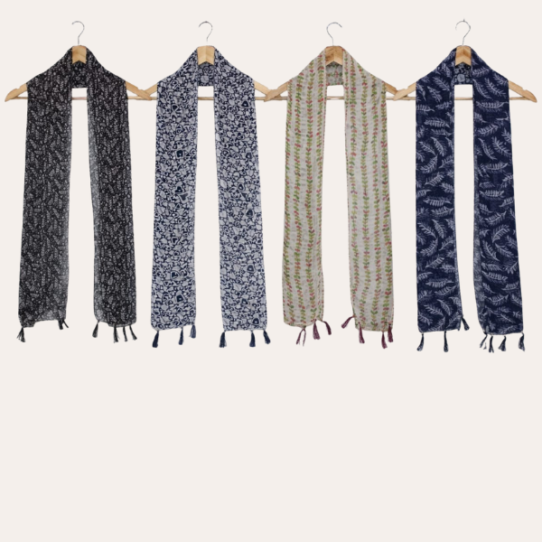 Blackblue and Whiteblue Printed Scarf  (Set of 4)