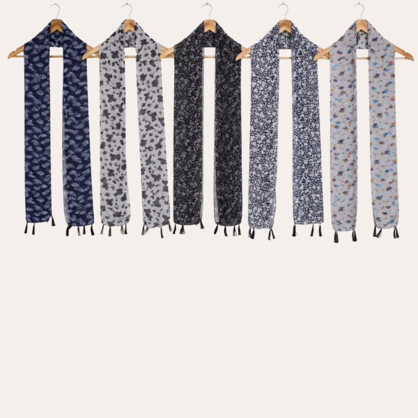 Blackblue and Whiteblue Printed Scarf  (Set of 5)