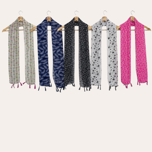 Blackblue and Whitepink Printed Scarf  (Set of 5)