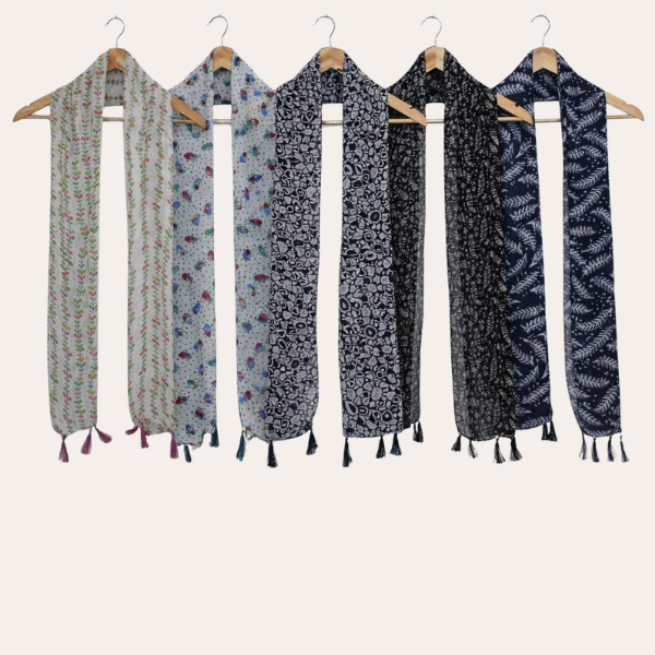 Blackblue and Whitewhite Printed Scarf  (Set of 5)