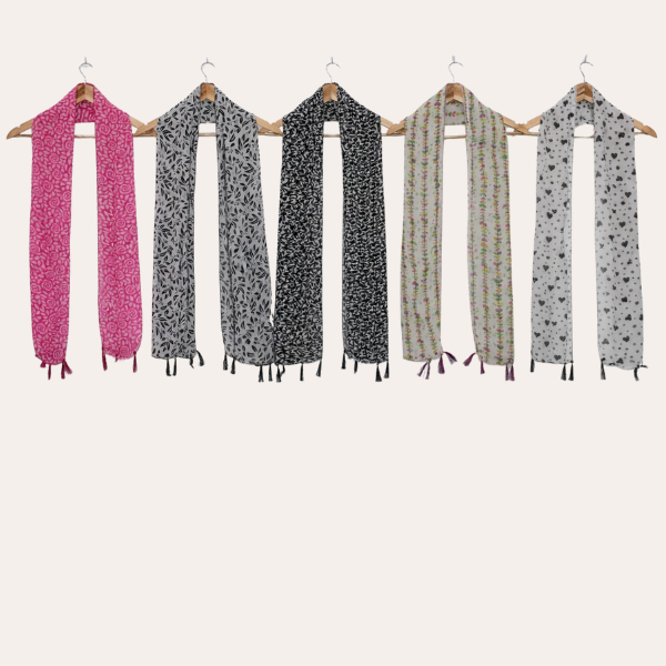 Blackpink and Whitewhite Printed Scarf  (Set of 5)