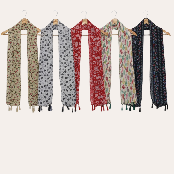 Blackred and Whiteyellow Printed Scarf  (Set of 5)