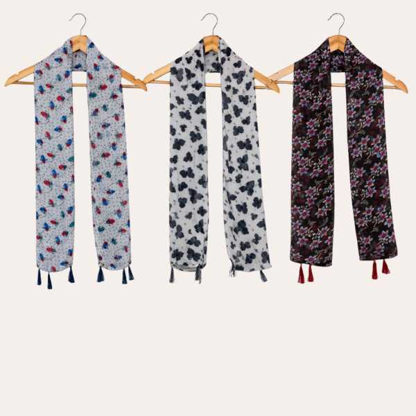Blackw and White Printed Scarf  (Set of 3)