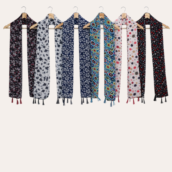 Blackwhite and Blueblue Printed Scarf  (Set of 6)