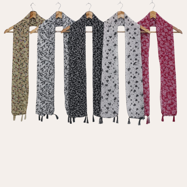 Blackwhite and Mustredwhite Printed Scarf  (Set of 5)