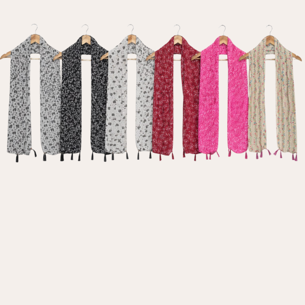 Blackwhite and Pinkblue Printed Scarf  (Set of 6)