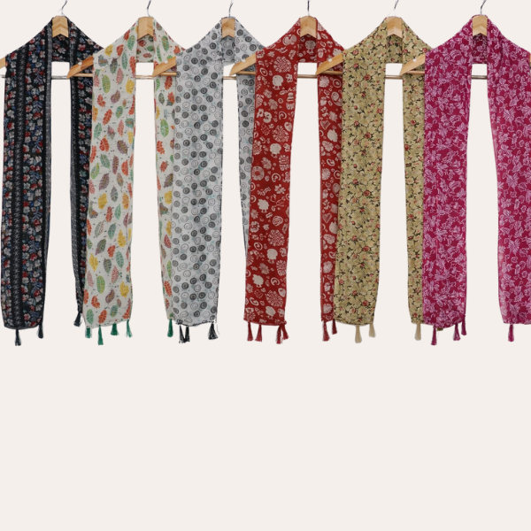 Blackwhite and Redmustred Printed Scarf  (Set of 6)