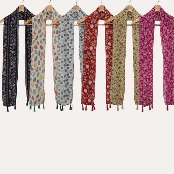 Blackwhite and Redpink Printed Scarf  (Set of 6)