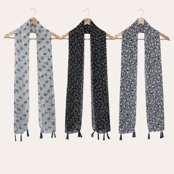 Blackwhite and White Printed Scarf  (Set of 3)