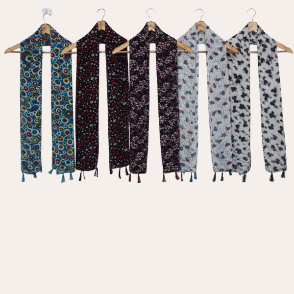 Blackwhite and Whiteblue Printed Scarf  (Set of 5)