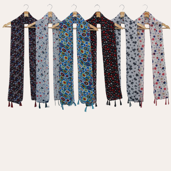 Blackwhite and Whiteblue Printed Scarf  (Set of 6)