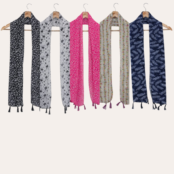 Blackwhite and Whitepink Printed Scarf  (Set of 5)