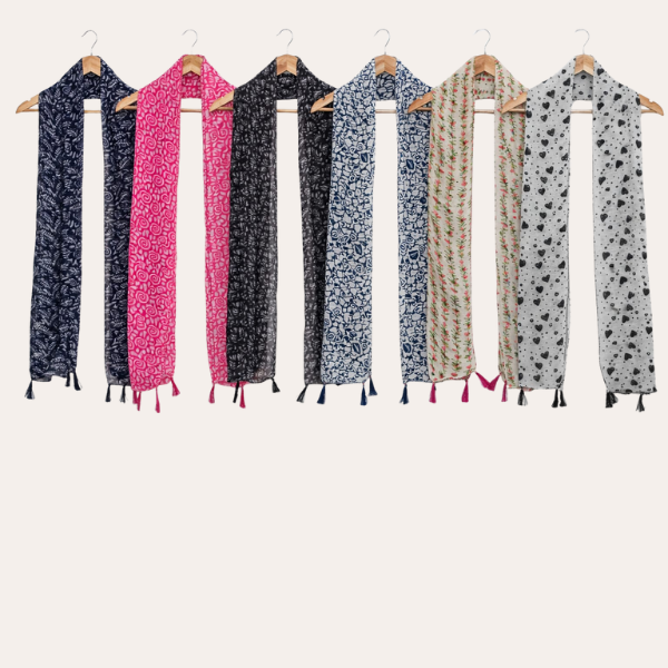 Blackwhite and Whitepink Printed Scarf  (Set of 6)