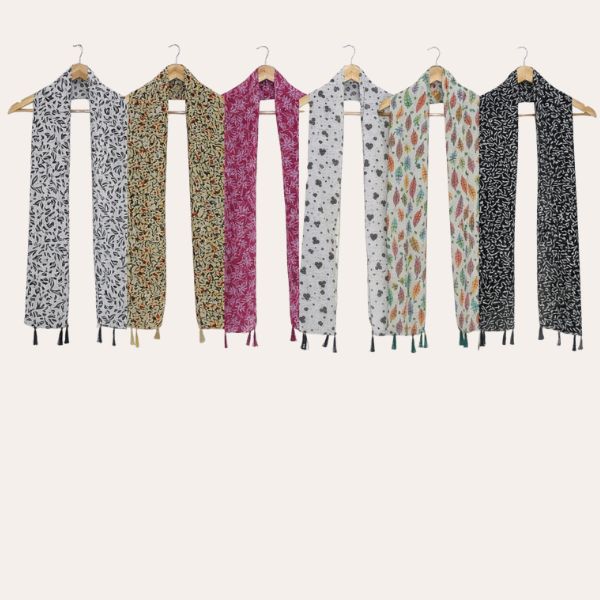 Blackwhite and Whitepink Printed Scarf  (Set of 6)