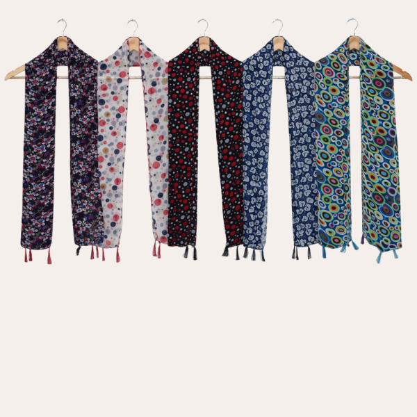 Blackwhite and greenblue Printed Scarf  (Set of 5)