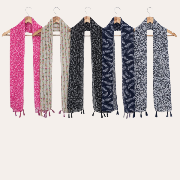 Blackwhite and pinkwhite Printed Scarf  (Set of 5)