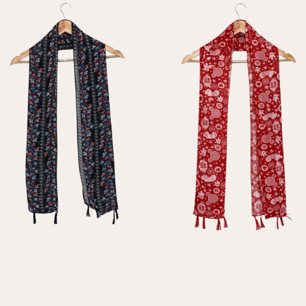 Blue and Red Printed Scarf  (Set of 2)