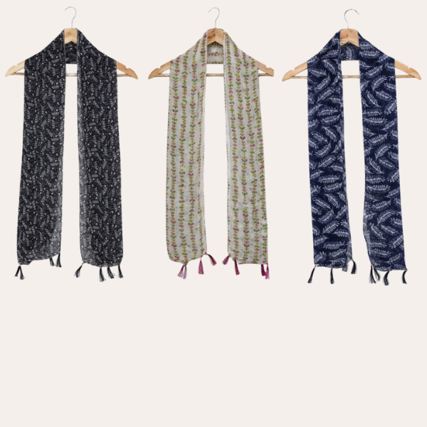 Blue and White Printed Scarf  (Set of 3)