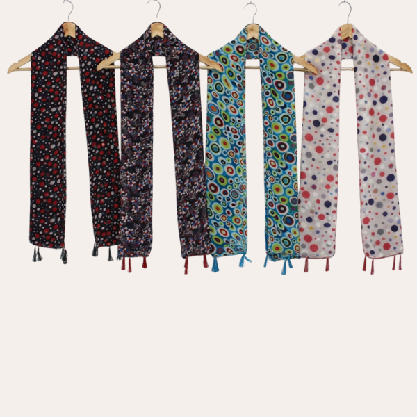 Blue and Whiteblack Printed Scarf  (Set of 4)