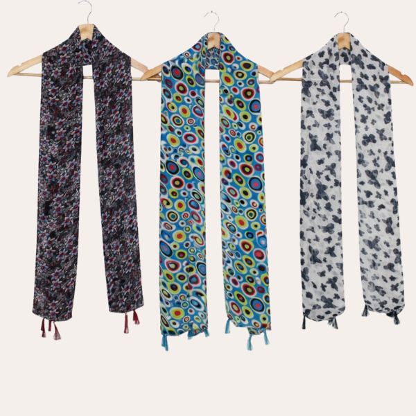 Blueblack and White Printed Scarf  (Set of 3)