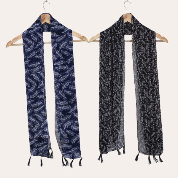 Bluee and Bllack Printed Scarf  (Set of 2)