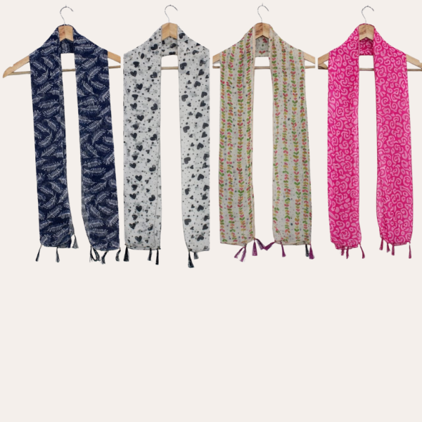 Bluewhite and Whitepink Printed Scarf  (Set of 4)