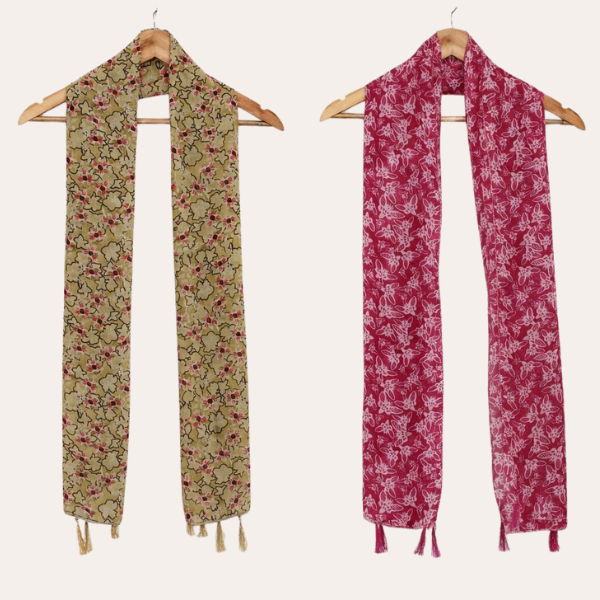 Mustard and Red Printed Scarf  (Set of 2)