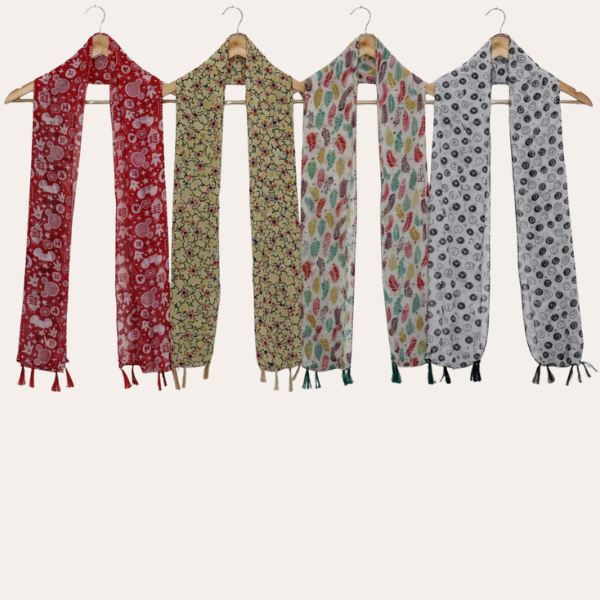 Mustredred and Whitewhite Printed Scarf  (Set of 4)