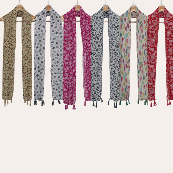 Mustredwhite and Pinkred Printed Scarf  (Set of 6)