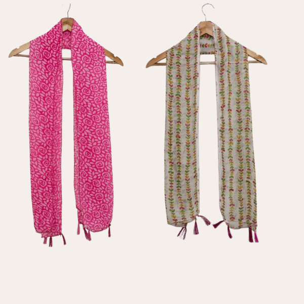 Pinkk and Whiite Printed Scarf  (Set of 2)