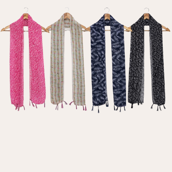 Pinkwhite and BLueblack Printed Scarf  (Set of 4)
