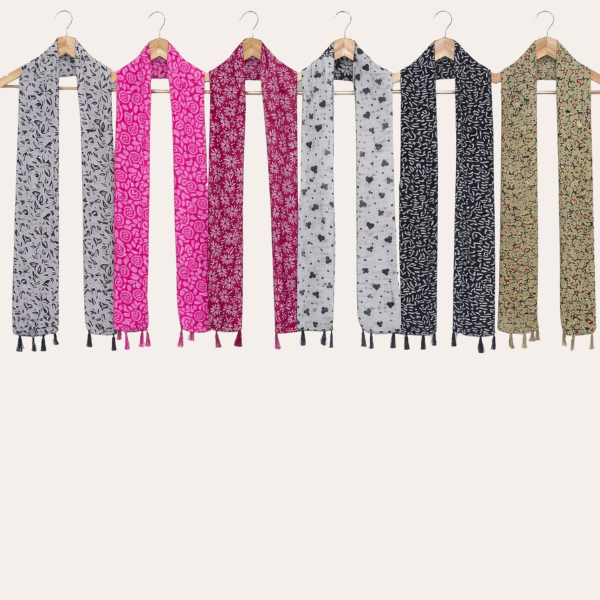 Pinkwhite and Redwhite Printed Scarf  (Set of 6)