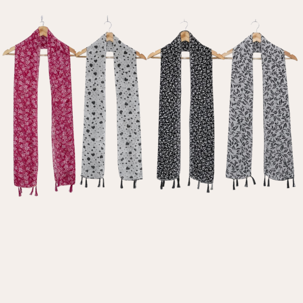Pinkwhite and Whiteblack Printed Scarf  (Set of 4)