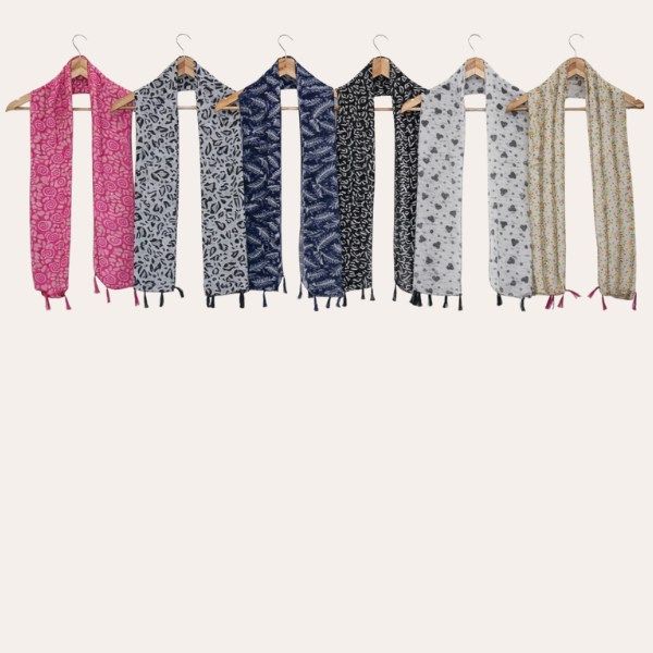 Pinkwhite and Whiteblue Printed Scarf  (Set of 6)