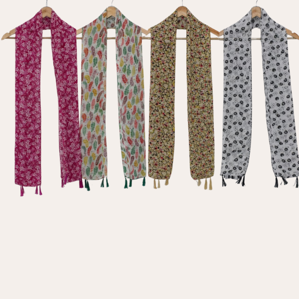 Pinkwhite and Whitemustred Printed Scarf  (Set of 4)