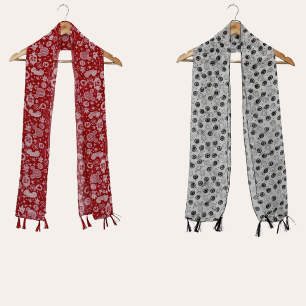 Red and White Printed Scarf  (Set of 2)
