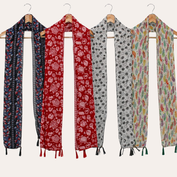 Redblack and Whiteyellow Printed Scarf  (Set of 4)