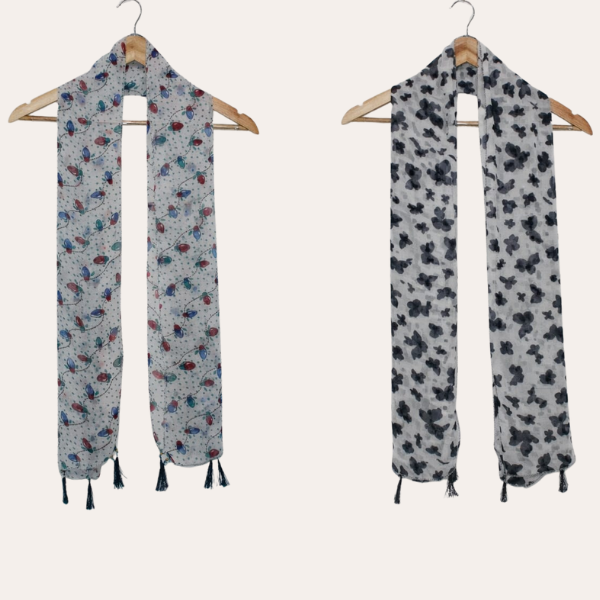Whhite Priinted Scarf  (Set of 2)