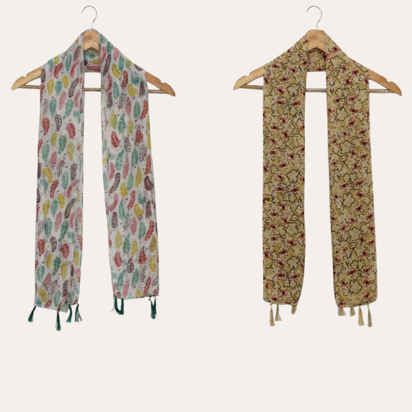 White and Muustred rinted Scarf  (Set of 2)