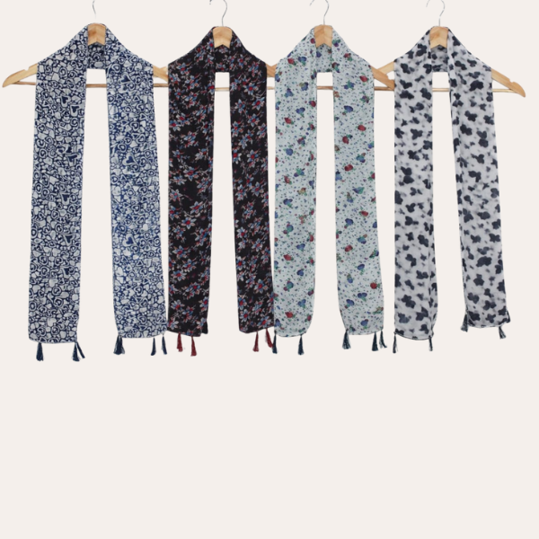 Whiteblack and Whitelightblue Printed Scarf  (Set of 4)