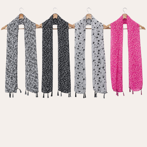 Whiteblack and Whitepink Printed Scarf  (Set of 4)