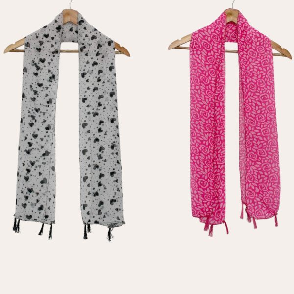 Whitee and Pink Printed Scarf  (Set of 2)